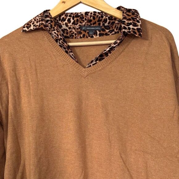 Adrianna Papell v-neck twofer sweater leopard mixed media size large - Picture 6 of 7